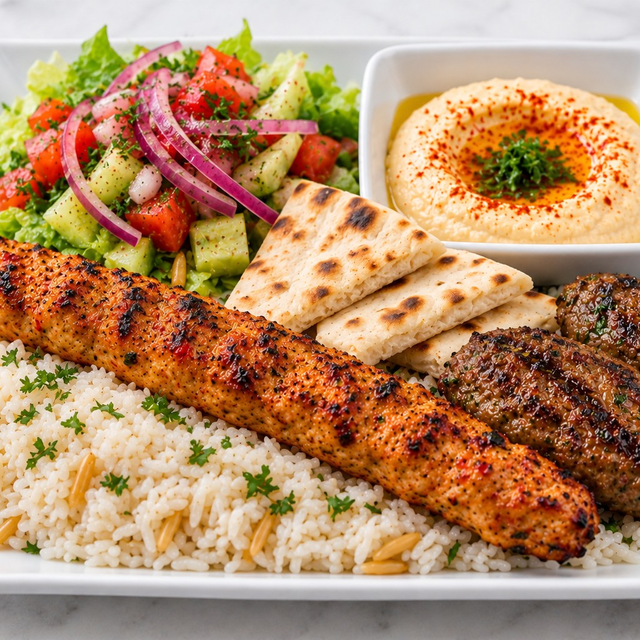 Grilled Chicken Adana and Kofte Plate.